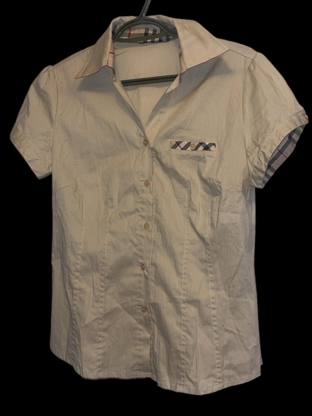 Vintage checkered detail cotton shirt beige button down
